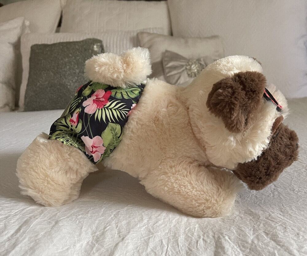 New Plush Brown & Tan Beach Dog Plush 12 inch With Swim Trunks and Shades NWT